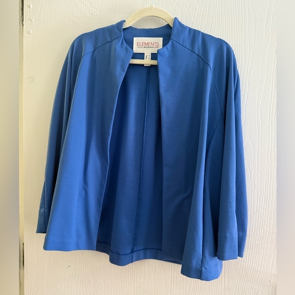 ❤️Isaac Mizrahi Live Elements Blue Open-Front Jacket Blazer Cardigan M - Picture 2 of 7